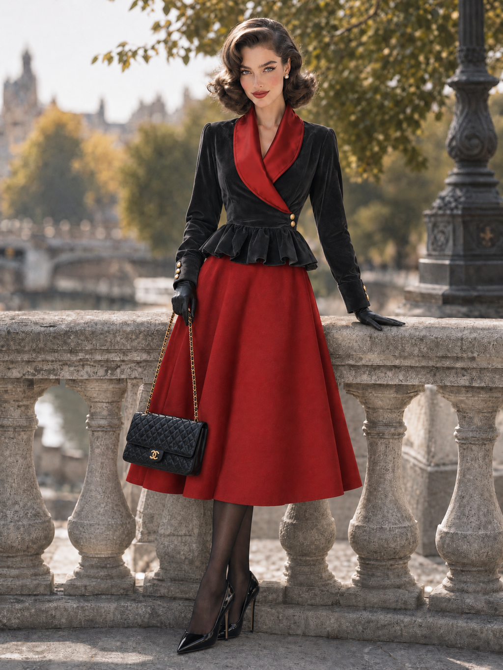 Vintage Red Wool Blend A-line Midi Skirt