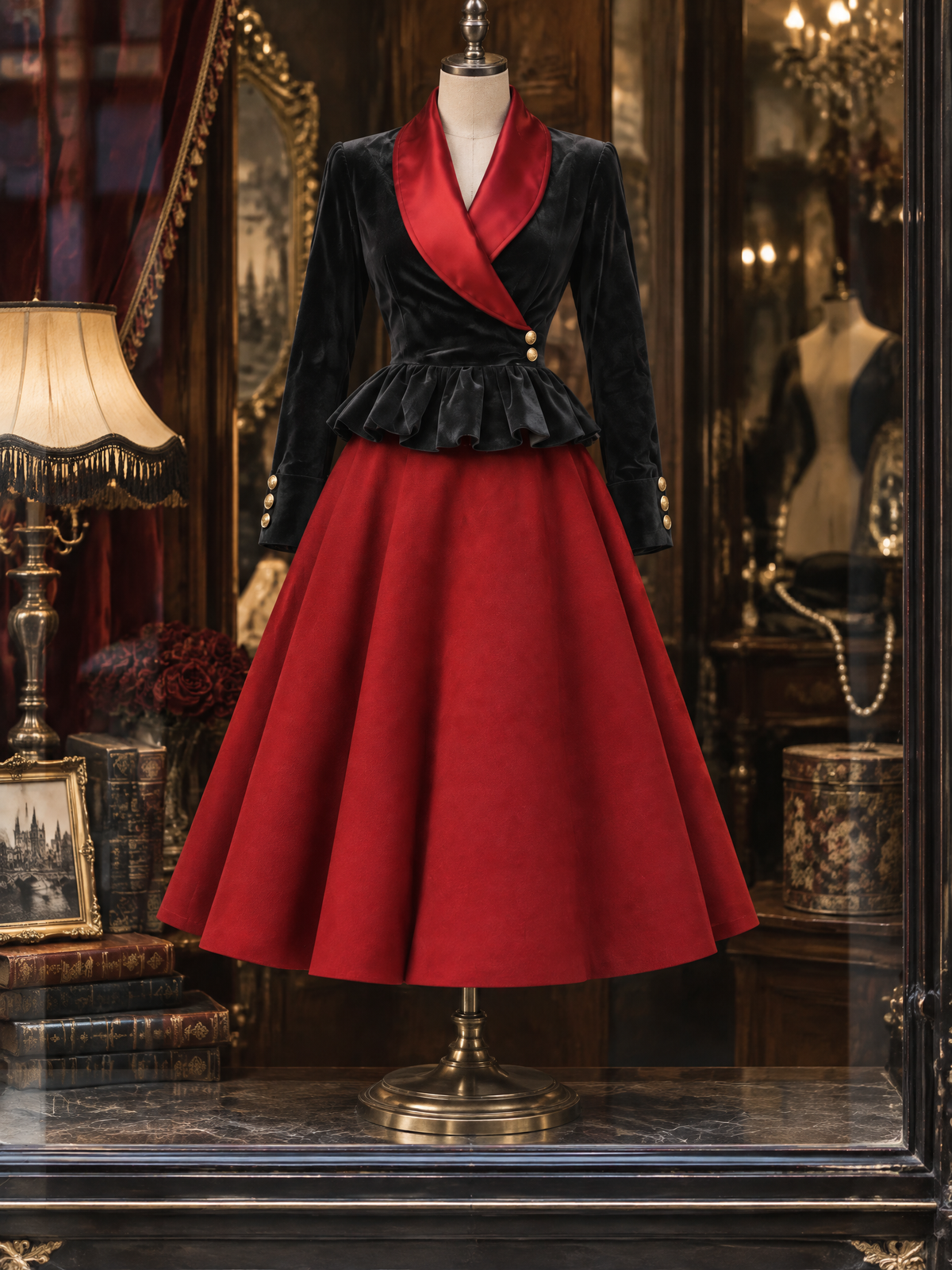 Vintage Red Wool Blend A-line Midi Skirt