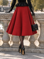 Vintage Red Wool Blend A-line Midi Skirt