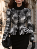 Vintage Houndstooth Fitted Waist Blazer