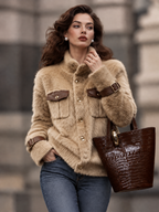 Vintage Faux Mink Fur Stand Collar Coat