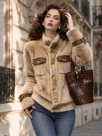 Vintage Faux Mink Fur Stand Collar Coat