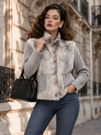Vintage Faux Fur Panel Knit Jacket