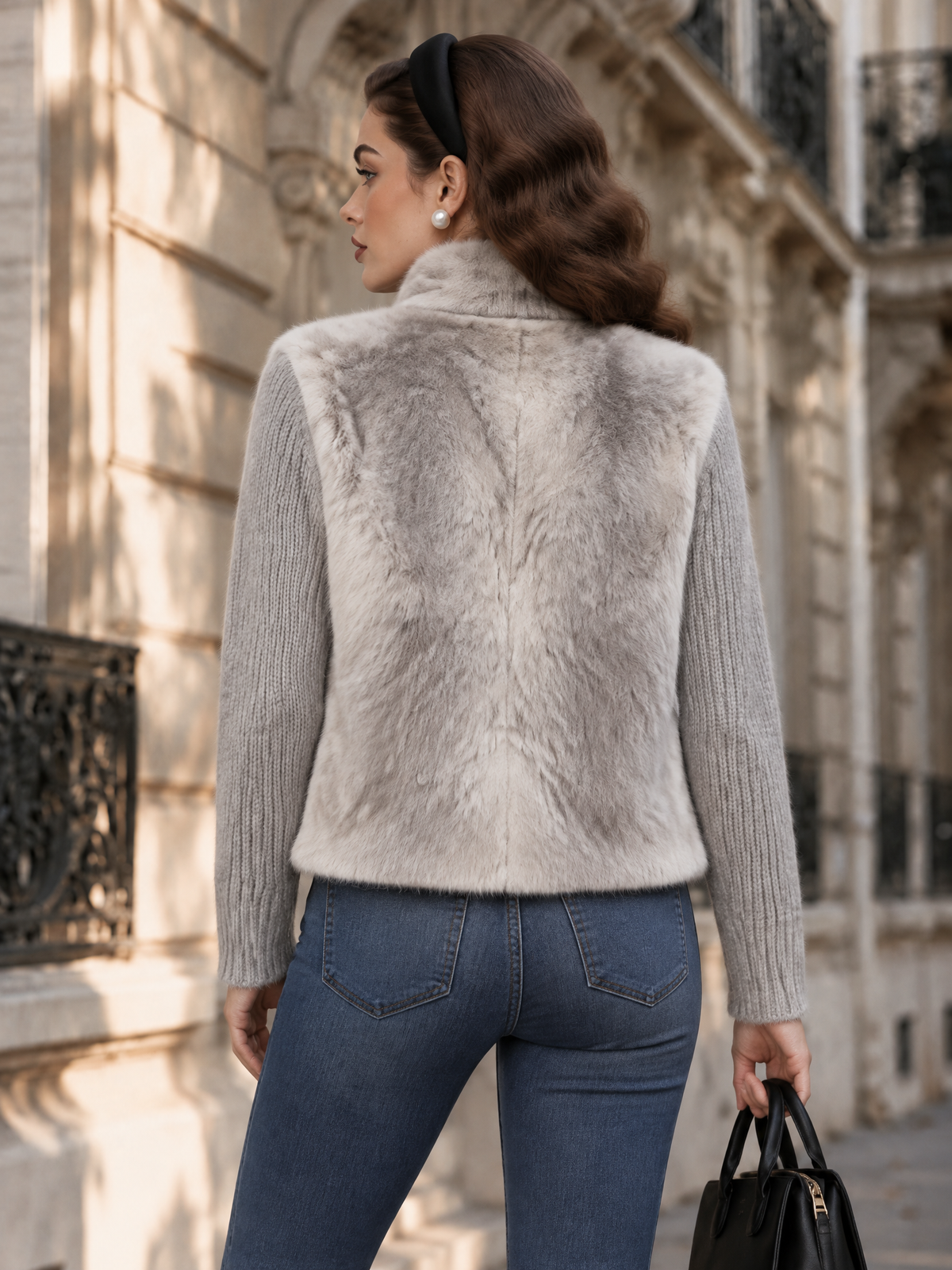 Vintage Faux Fur Panel Knit Jacket