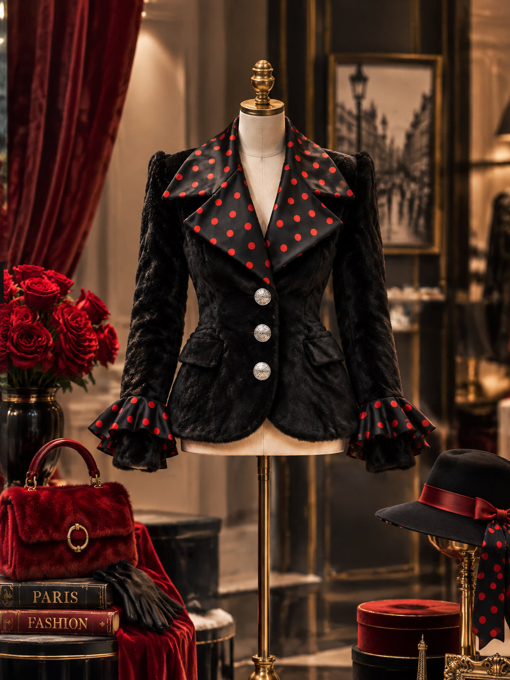 Vintage Polka Dot Trim Fitted Jacket