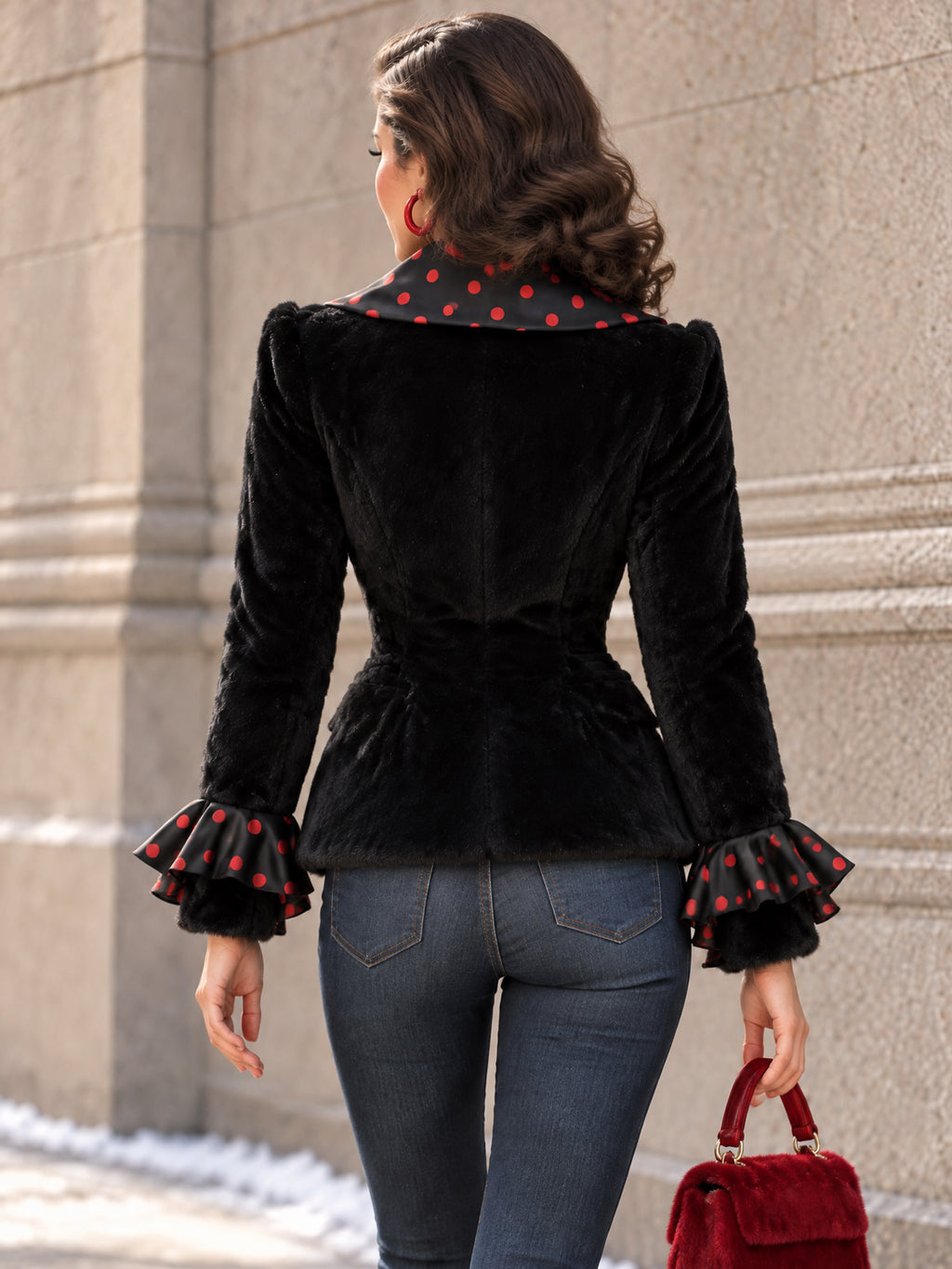Vintage Polka Dot Trim Fitted Jacket