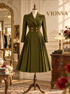 Vintage Midi Tailored Pleated Coat Dress