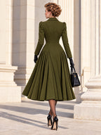 Vintage Midi Tailored Pleated Coat Dress