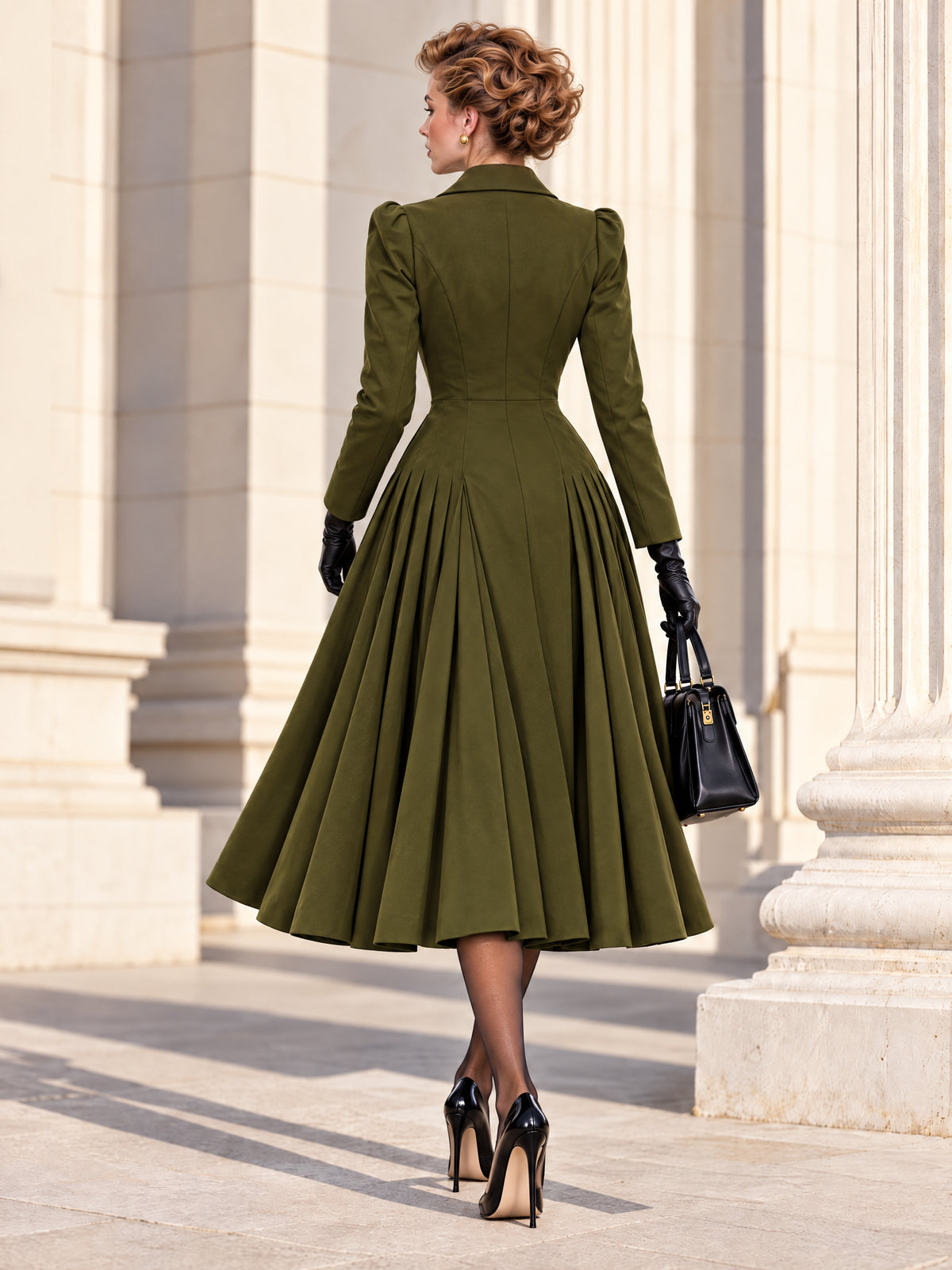 Vintage Midi Tailored Pleated Coat Dress