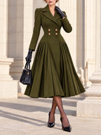 Vintage Midi Tailored Pleated Coat Dress