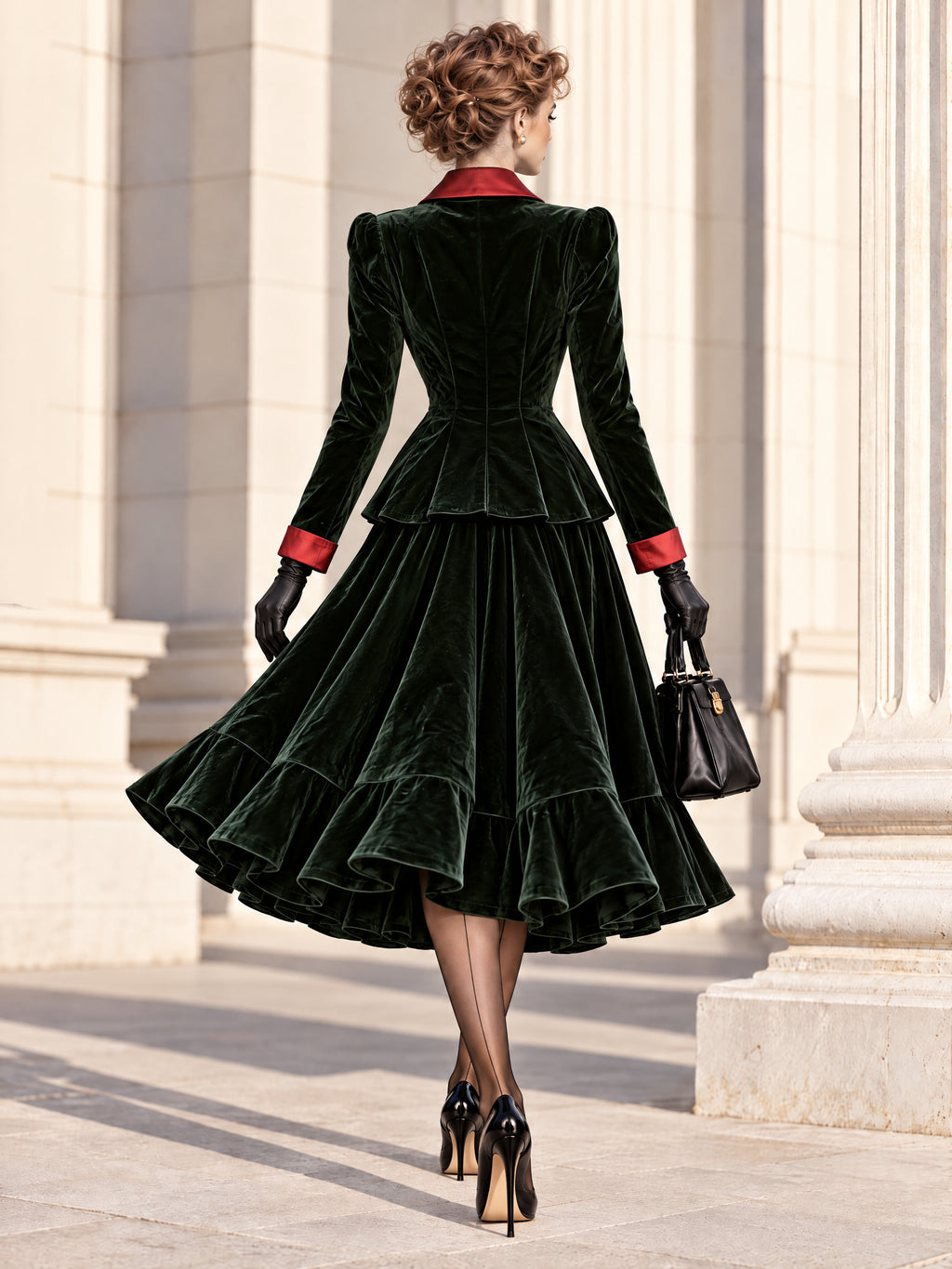 Vintage Victorian Velvet Ruffle Midi Skirt