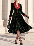 Vintage Victorian Velvet Ruffle Midi Skirt