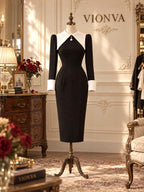 Vintage Old Money Collared Midi Bodycon Dress