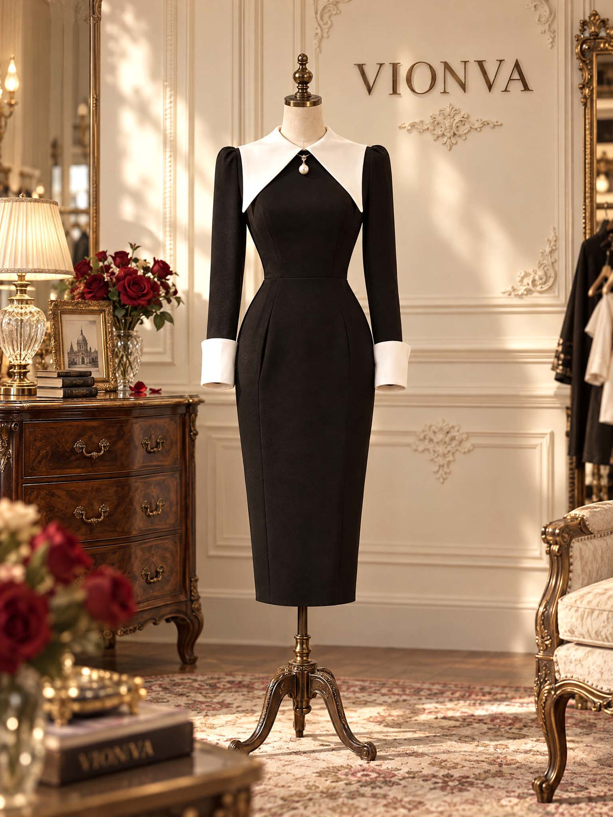 Vintage Old Money Collared Midi Bodycon Dress