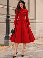 Vintage Red Cape Collar Flared Coat