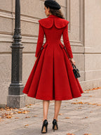 Vintage Red Cape Collar Flared Coat