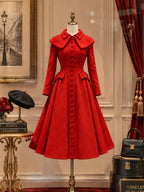 Vintage Red Cape Collar Flared Coat