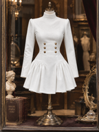 Vintage Double Breasted Turtleneck Gathered Mini Dress