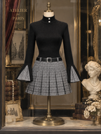 Vintage Plaid Panel Turtleneck Knit Mini Dress