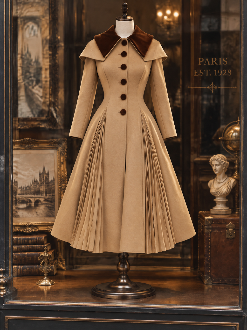 Vintage Pleated Panel Knit Cardigan Coat