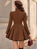 Vintage Brown Contrast Trim Fit-and-Flare Dress