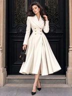 Vintage Shoulder Tuck Double Breasted Midi Coat