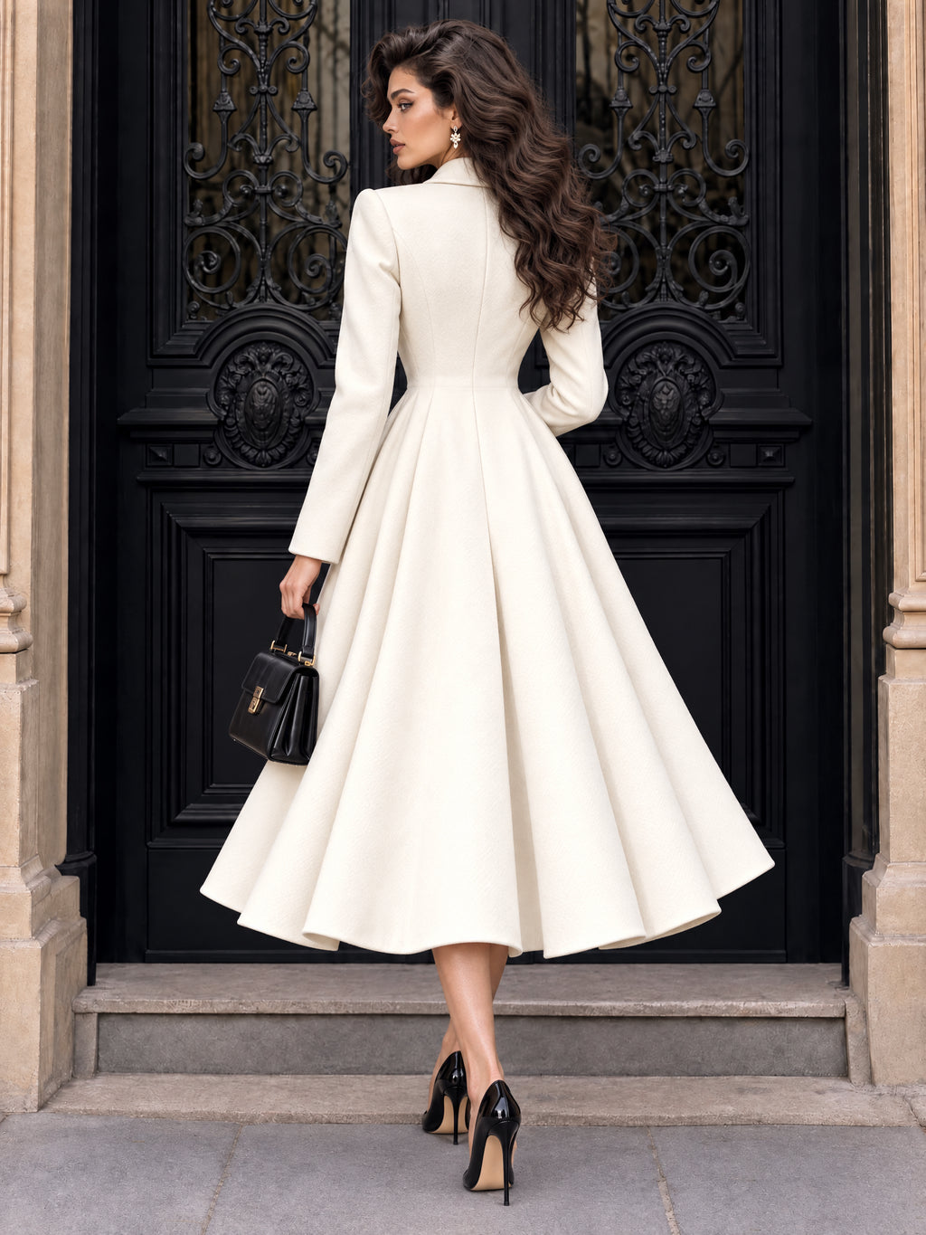 Vintage Shoulder Tuck Double Breasted Midi Coat