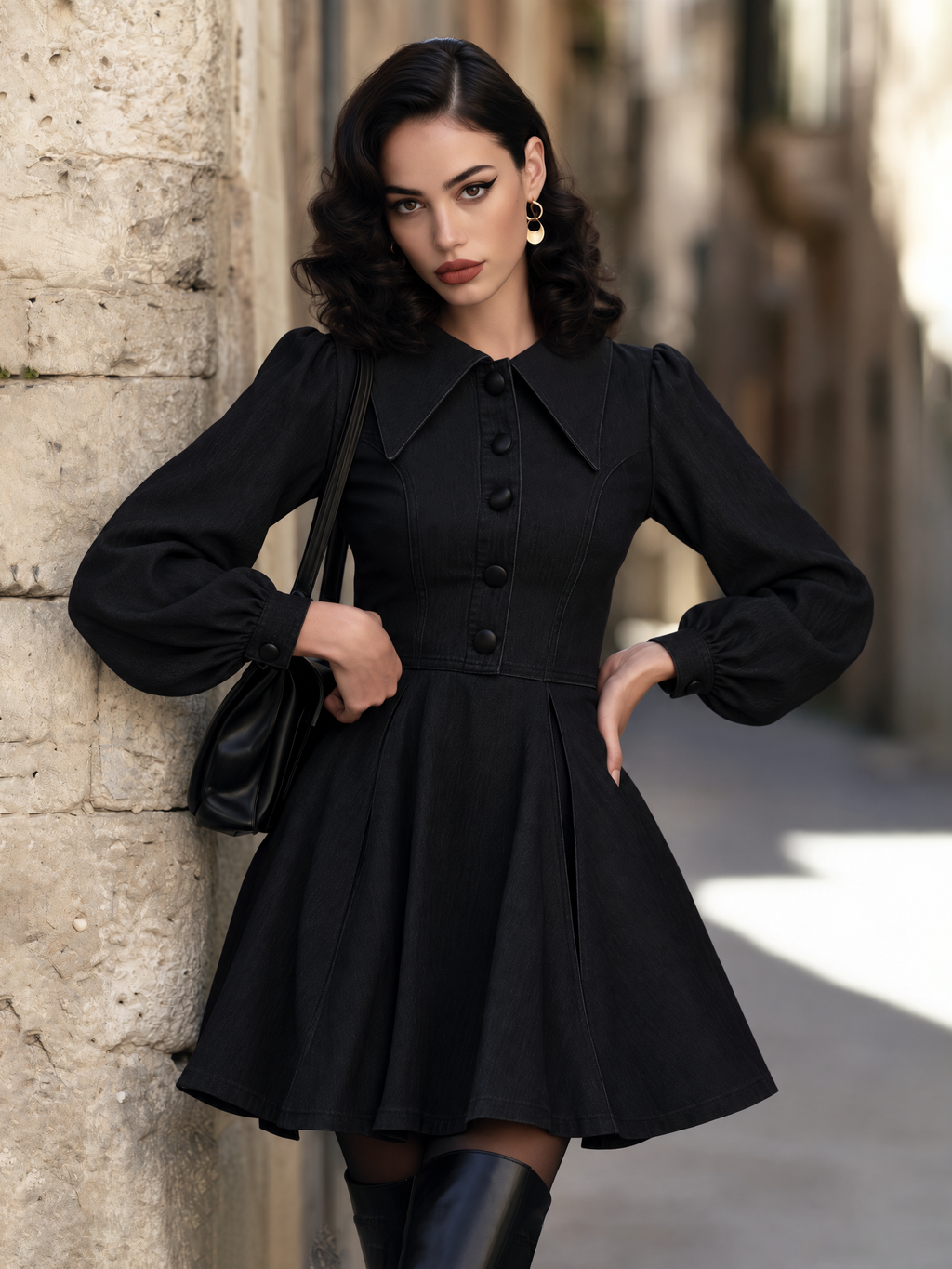 Vintage Faux Denim A-line Mini Dress