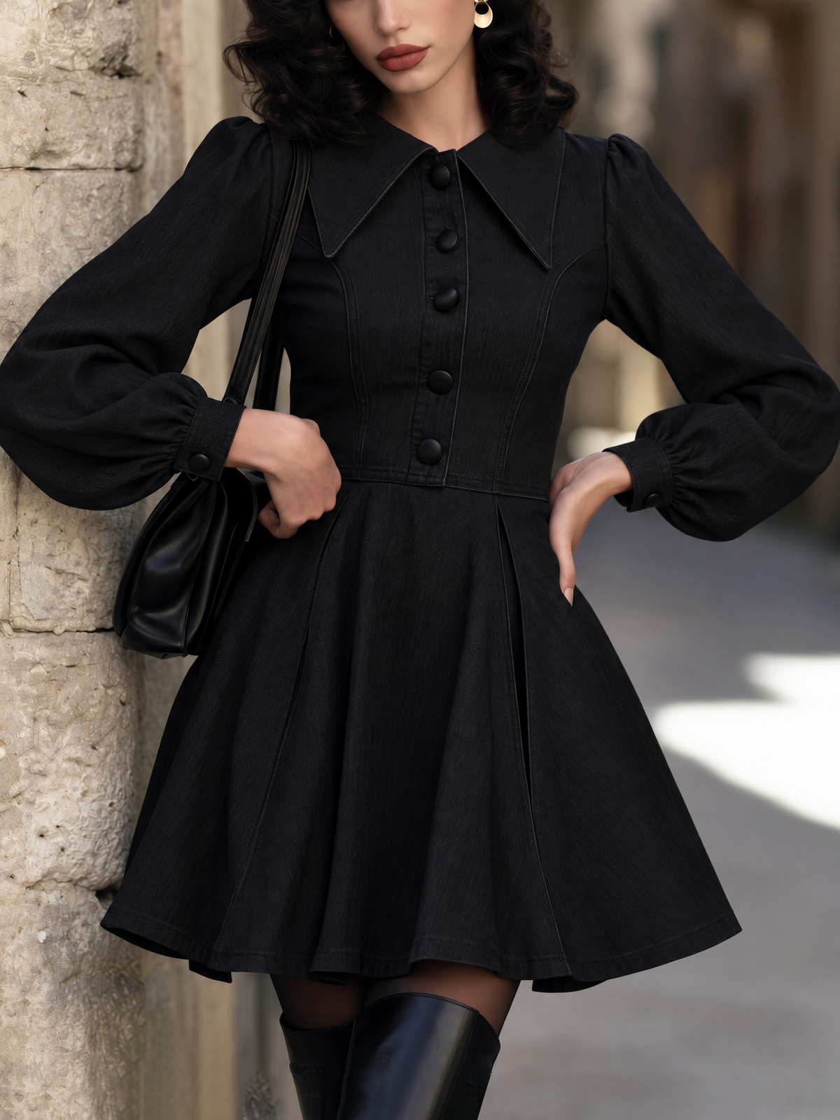 Vintage Faux Denim A-line Mini Dress