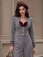 Vintage Cropped Jacket With Contrast Cuffs