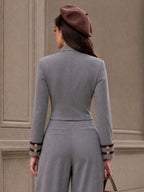 Vintage Cropped Jacket With Contrast Cuffs