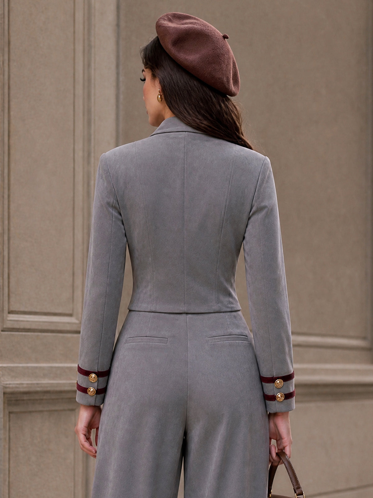 Vintage Cropped Jacket With Contrast Cuffs