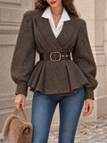 Vintage Brown Tweed Belted Peplum Jacket