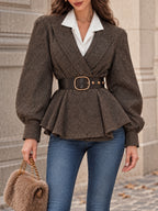 Vintage Brown Tweed Belted Peplum Jacket