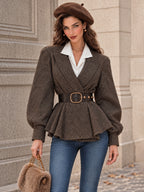 Vintage Brown Tweed Belted Peplum Jacket