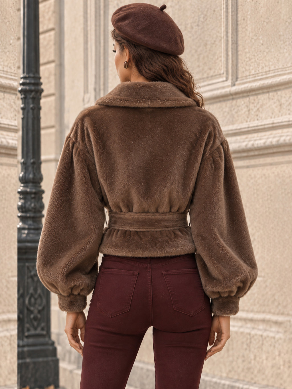 Vintage Brown Belted Faux Fur Jacket