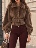 Vintage Brown Belted Faux Fur Jacket