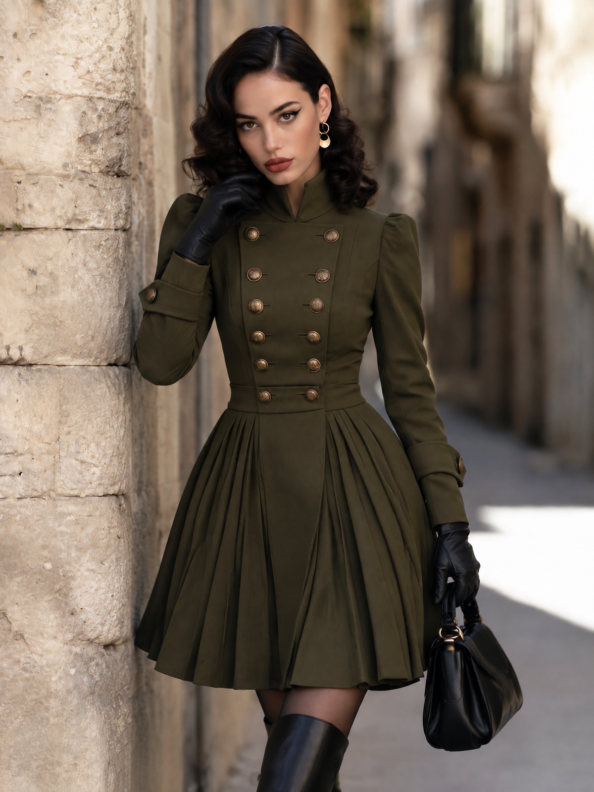 Vintage Double Breasted Pleated Mini Dress