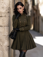 Vintage Double Breasted Pleated Mini Dress