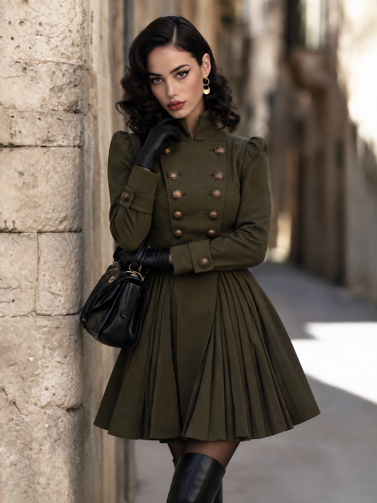 Vintage Double Breasted Pleated Mini Dress