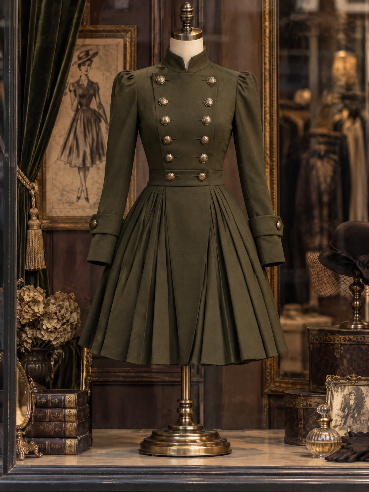 Vintage Double Breasted Pleated Mini Dress