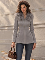 Vintage Faux Fur Collar Fitted Jacket