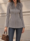 Vintage Faux Fur Collar Fitted Jacket