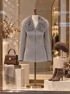 Vintage Faux Fur Collar Fitted Jacket