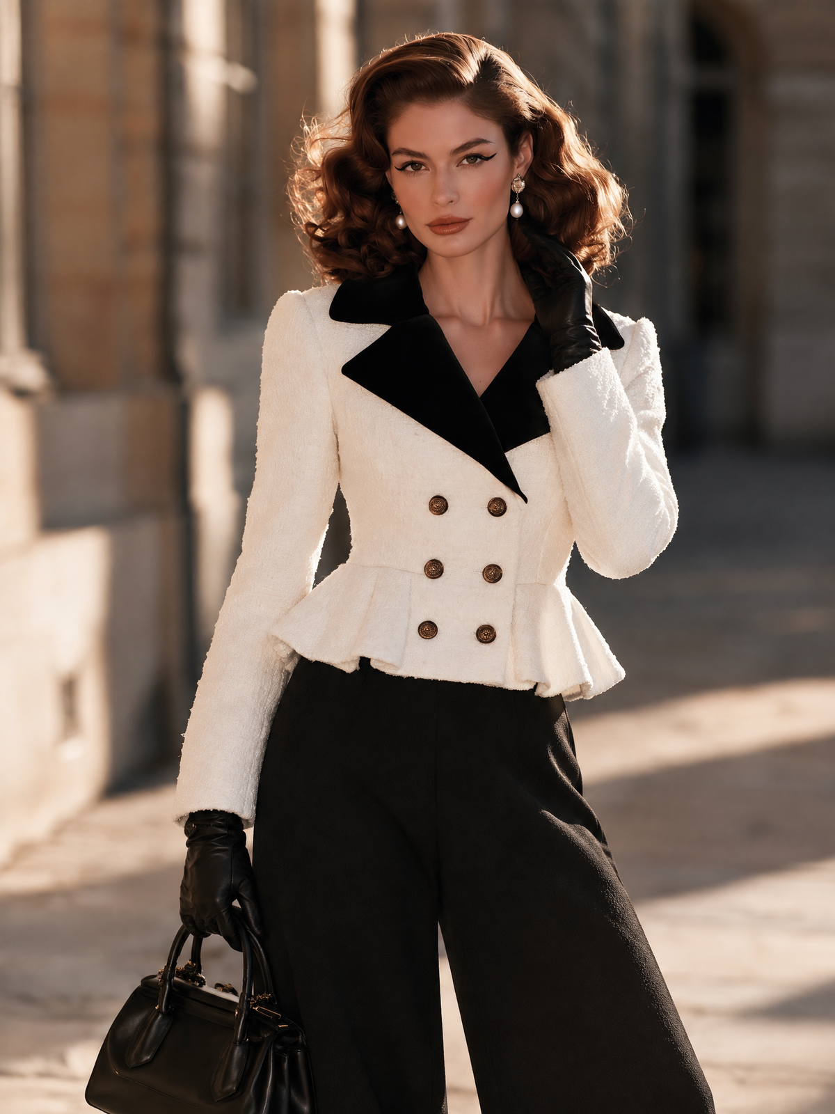 Vintage Double Breasted Lapel Color Contrast Blazer
