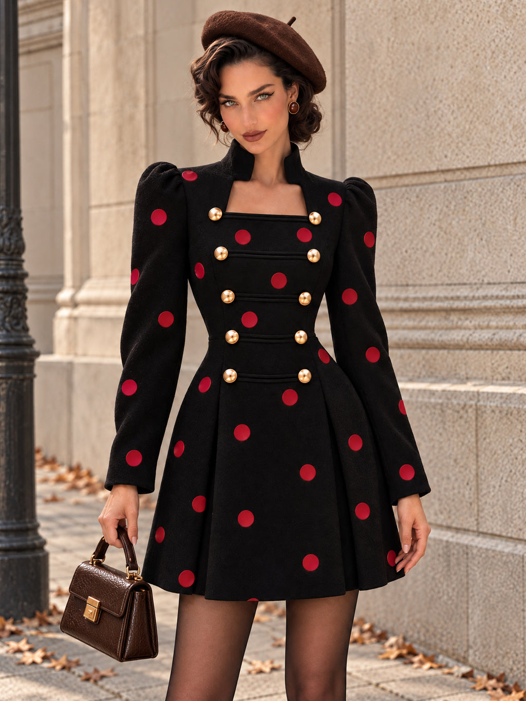 Vintage Polka Dot Military Mini Dress