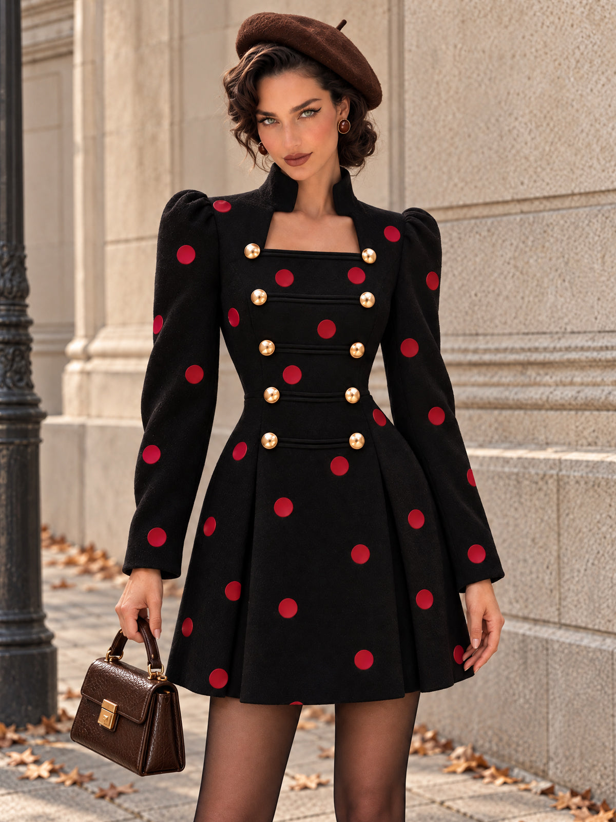 Vintage Polka Dot Military Mini Dress