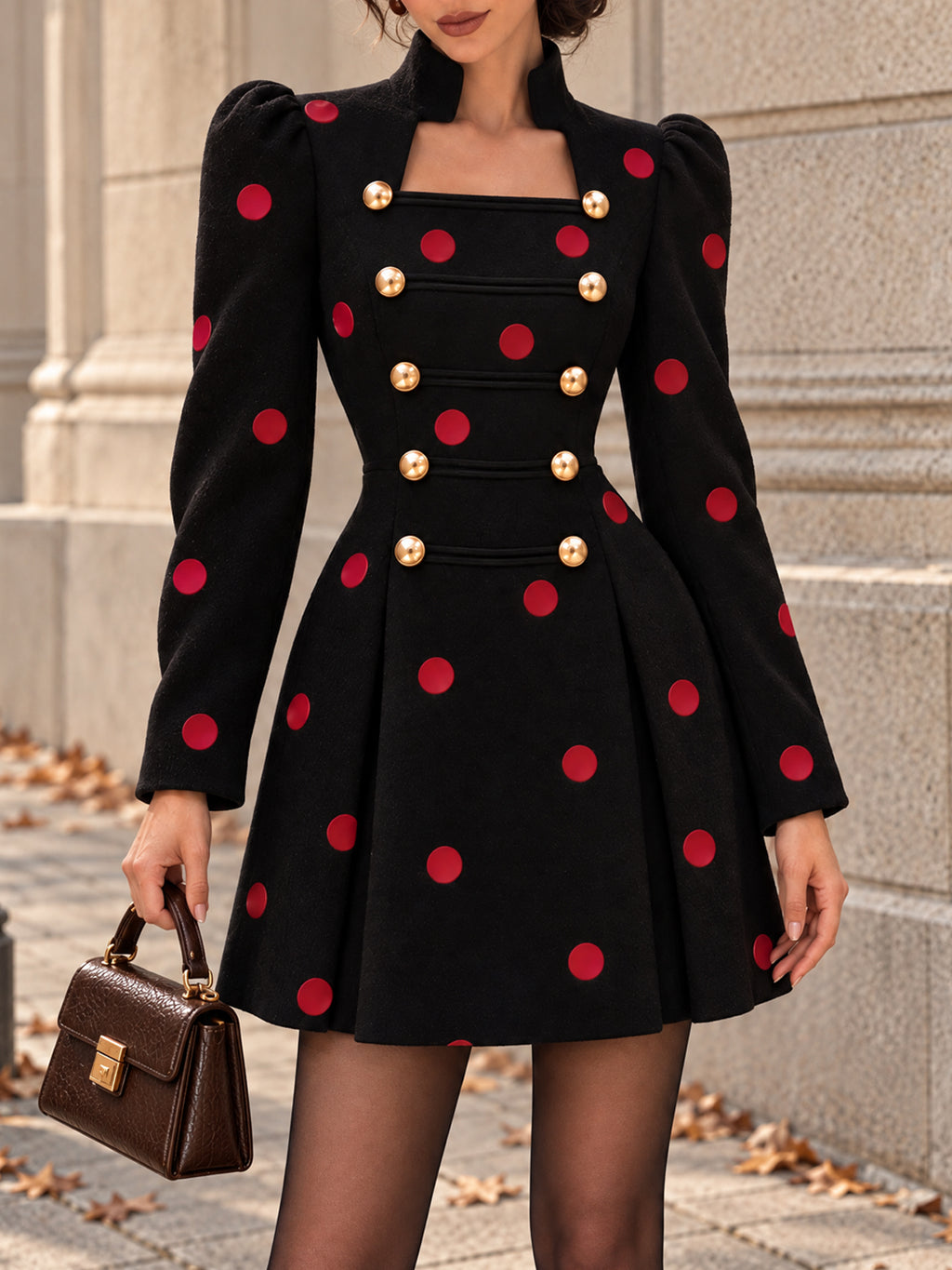 Vintage Polka Dot Military Mini Dress