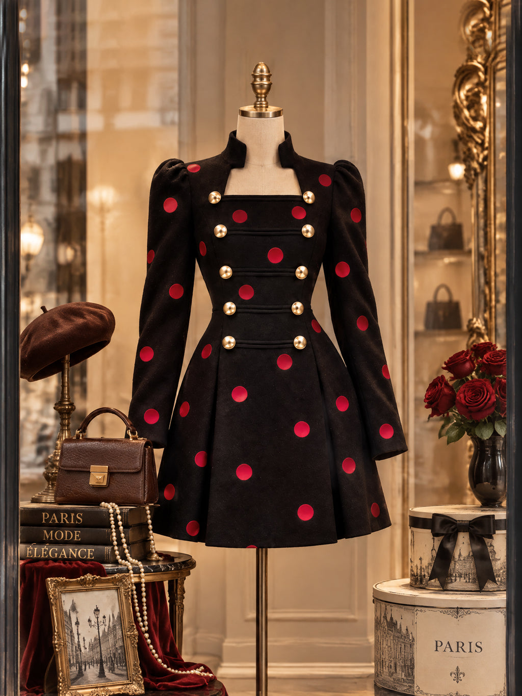 Vintage Polka Dot Military Mini Dress