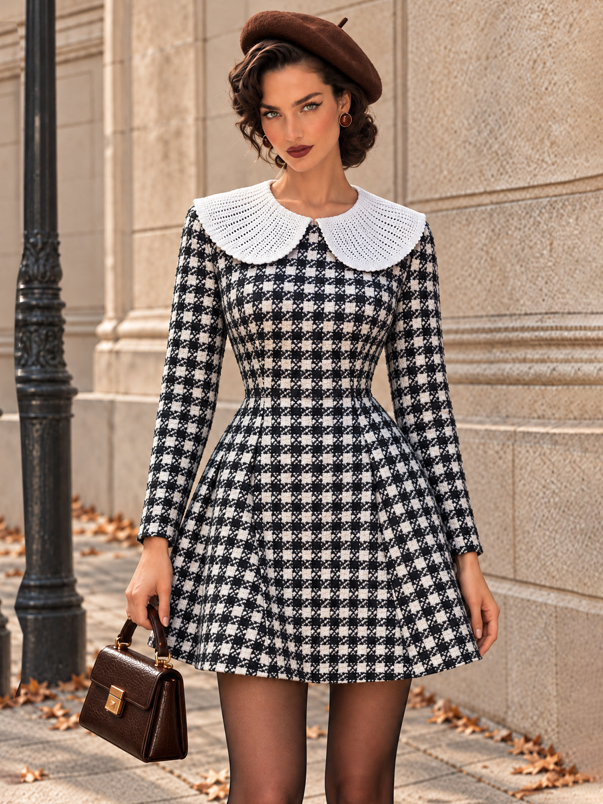 Vintage Check Peter Pan Collar Mini Dress